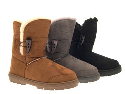 WOMENS ELLA BUTTON TOGGLE FUR LINED SNOW WINTER BOOTS ANKLE FLAT LADIES SIZE 3-8